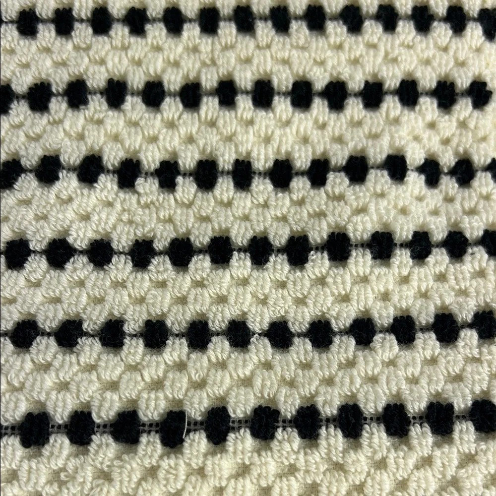 Rachel Zoe Bath Towels Black & Cream Striped Print 100% Cotton Set of 2 NEW